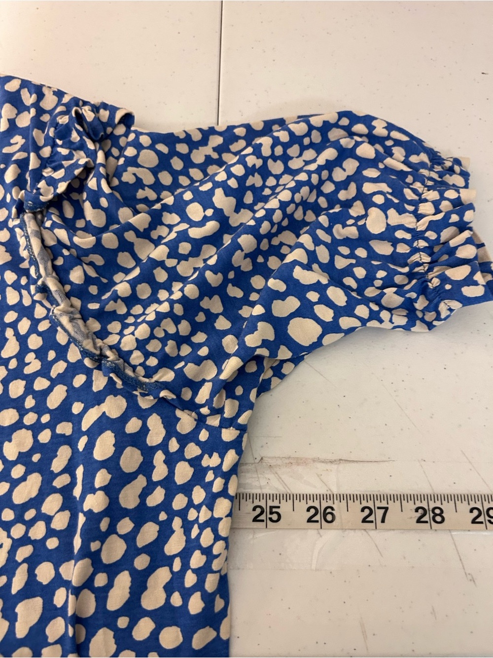 Joules Blue White Speckled Puff-Sleeve Blouse Size 16 - Picture 6 of 9